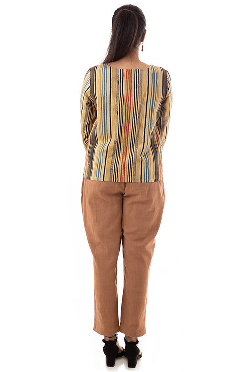 Creative Bee 'LITTES' Handwoven Stripe Geometric Patterened Pure Cotton Shirt Top