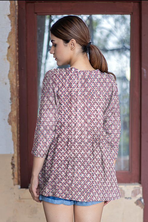 Creative Bee Tirso' Natural Dyed Block Printed Cotton Gathered Jacket