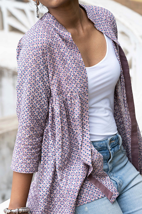 Creative Bee Tirso' Natural Dyed Block Printed Cotton Gathered Jacket