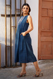Creative Bee 'ELYSIAN' Handwoven Natural Dyed Indigo Cotton Sleeveless Dress