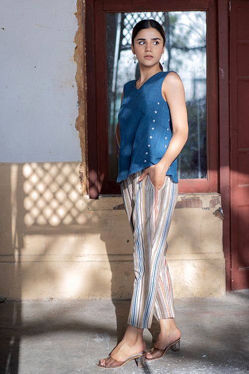 Creative Bee 'CALM' Handwoven Natural Dyed Indigo Cotton Sleeveless Top