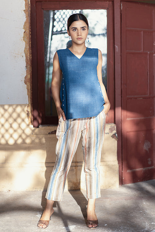 Creative Bee 'CALM' Handwoven Natural Dyed Indigo Cotton Sleeveless Top