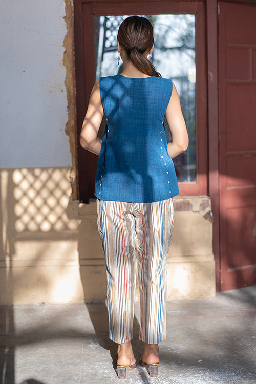 Creative Bee 'CALM' Handwoven Natural Dyed Indigo Cotton Sleeveless Top