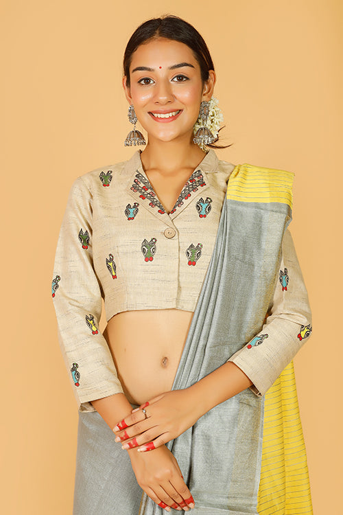 Gubbaro Handpainted Madhubani Happy Nandi Blouse