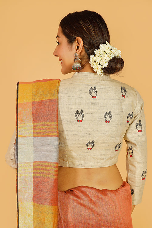 Gubbaro Handpainted Madhubani Laal Nandi Blouse