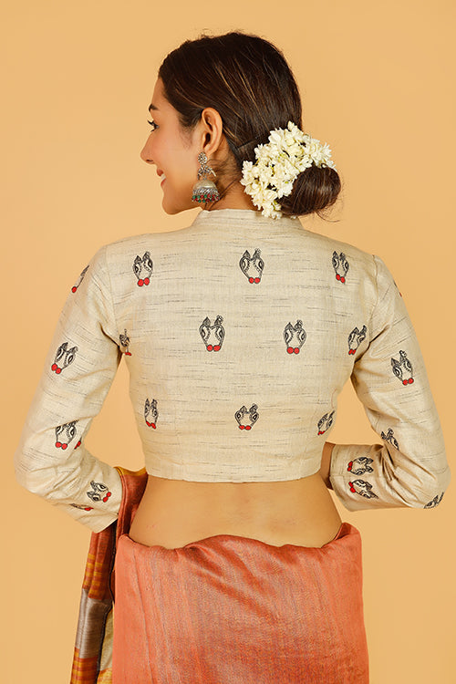Gubbaro Handpainted Madhubani Laal Nandi Blouse