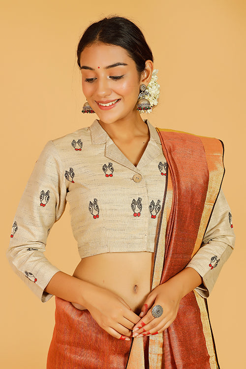 Gubbaro Handpainted Madhubani Laal Nandi Blouse