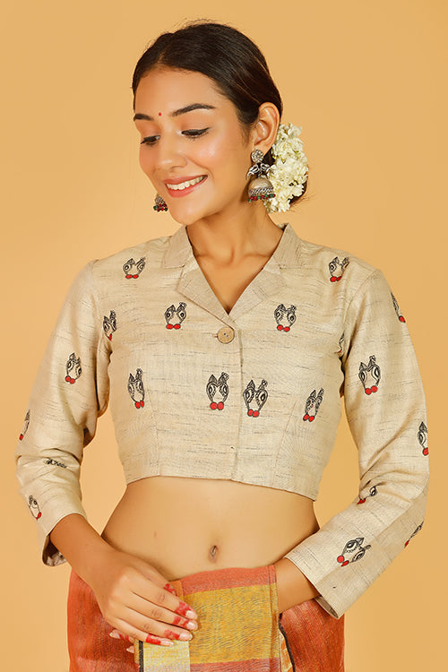 Gubbaro Handpainted Madhubani Laal Nandi Blouse
