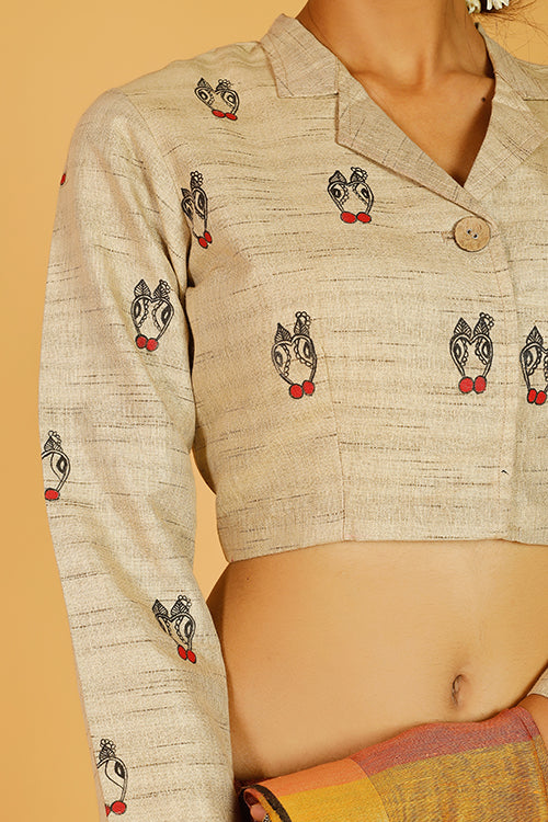 Gubbaro Handpainted Madhubani Laal Nandi Blouse