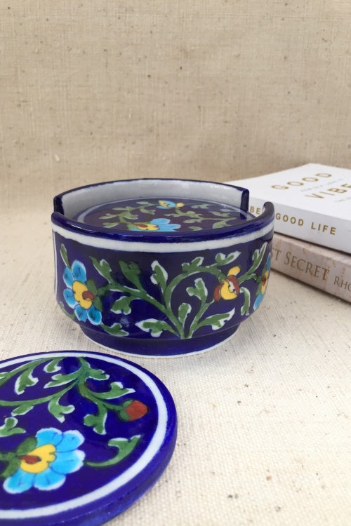 Ram Gopal Blue Pottery Handcrafted ' Coaster Set ' Blue, Green