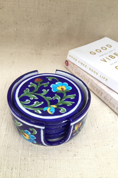 Ram Gopal Blue Pottery Handcrafted ' Coaster Set ' Blue, Green