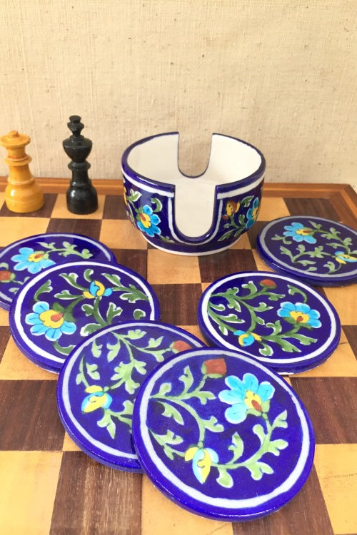 Ram Gopal Blue Pottery Handcrafted ' Coaster Set ' Blue, Green