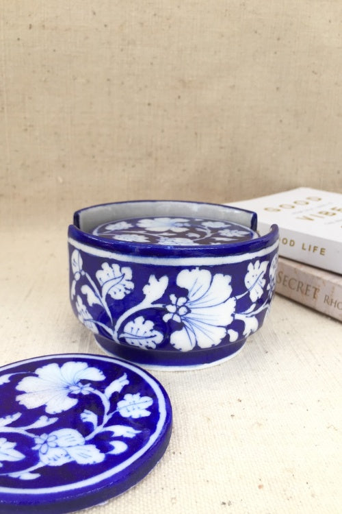 Ram Gopal Blue Pottery Handcrafted ' Coaster Set ' Blue, White