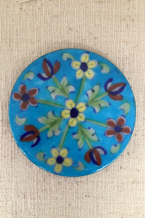 Ram Gopal Blue Pottery Handcrafted ' Coaster Set ' Light Blue, White