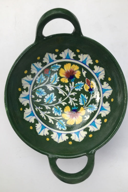 Ram Gopal Blue Pottery Handcrafted 'Kadai Bowl ' Green Bowl