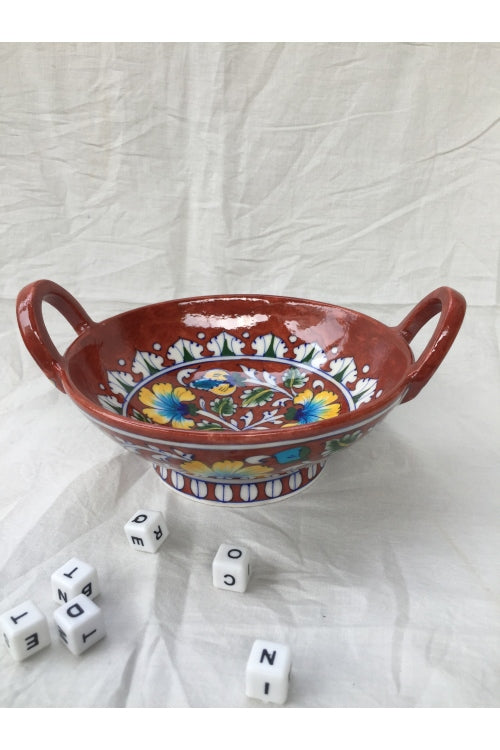 Ram Gopal Blue Pottery Handcrafted 'Kadai Bowl ' Red Bowl