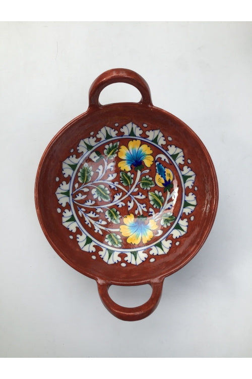 Ram Gopal Blue Pottery Handcrafted 'Kadai Bowl ' Red Bowl