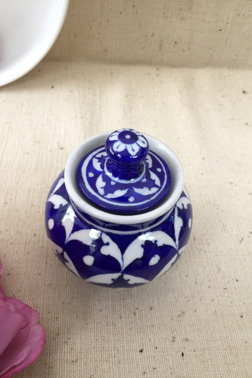 Ram Gopal Blue Pottery Handcrafted 'Sugar Pot ' Blue White Jar