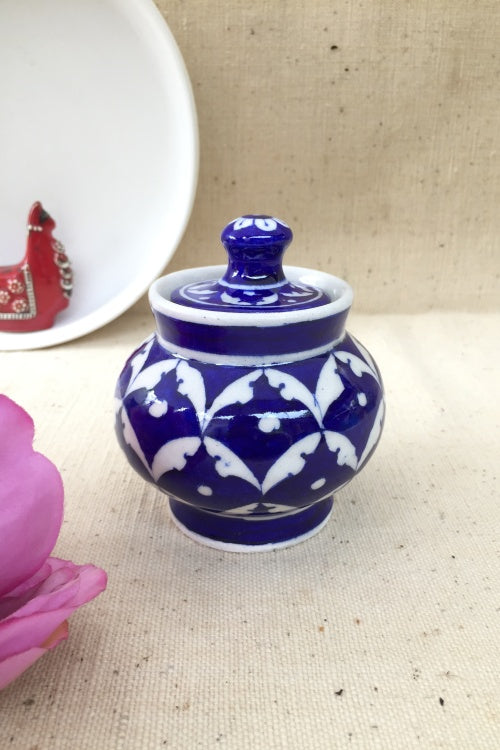 Ram Gopal Blue Pottery Handcrafted 'Sugar Pot ' Blue White Jar
