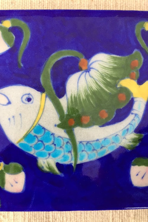 Ram Gopal Blue Pottery Handcrafted 'Fish Tile ' Blue Green (Set of 2)