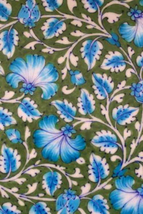 Ram Gopal Blue Pottery Handcrafted 'Flower Tray ' Green Blue