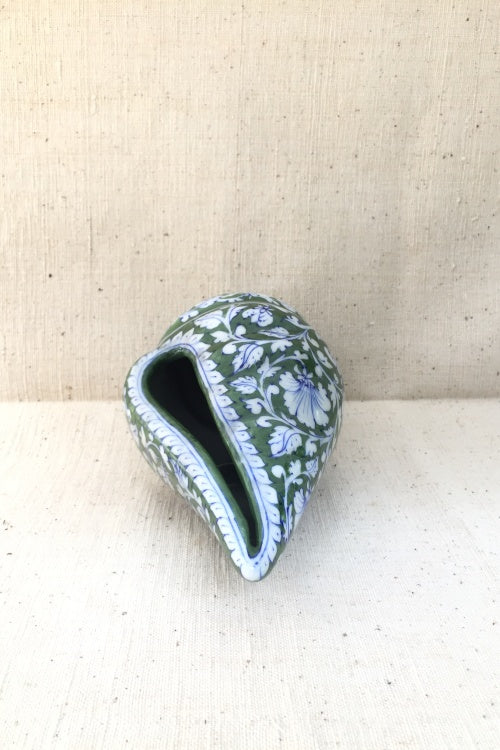 Ram Gopal Blue Pottery Handcrafted 'Spritual Shank ' Green, White