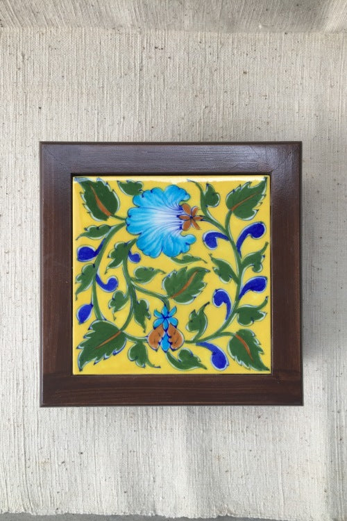 Ram Gopal Blue Pottery Handcrafted 'Jewellery Box ' Yellow Green