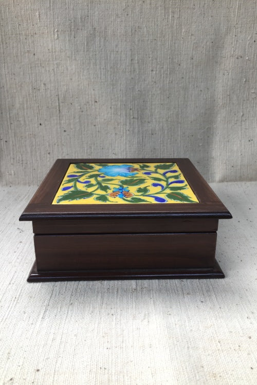 Ram Gopal Blue Pottery Handcrafted 'Jewellery Box ' Yellow Green