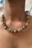 Blue Pottery Handcrafted Round Beaded Red, Green Necklace