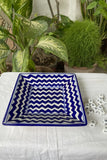 Blue Pottery Handcrafted Geometric Zic-Zac Blue Square Tray
