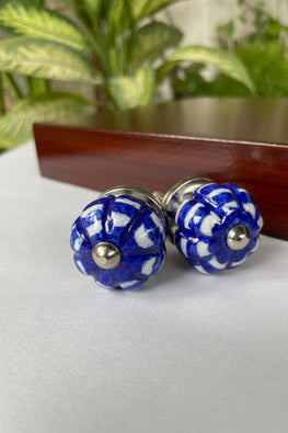 Blue Pottery Handcrafted Lotus Blue Door Knobs (Set Of 2)