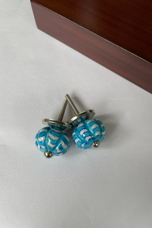 Blue Pottery Handcrafted Lotus Light Blue Door Knobs (Set Of 2)