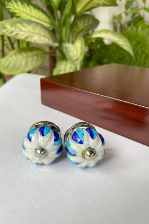 Blue Pottery Handcrafted Lotus Light Blue , Blue Door Knobs (Set Of 2)