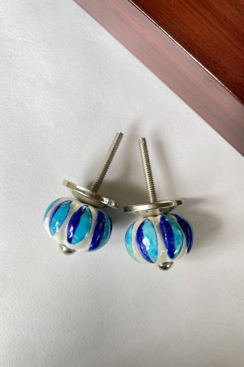 Blue Pottery Handcrafted Lotus Light Blue , Blue Door Knobs (Set Of 2)