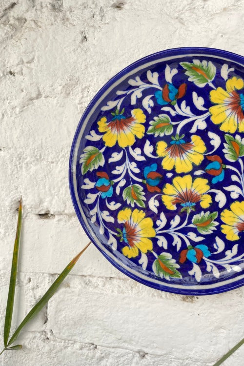 Blue Pottery Handcrafted Wall Hanging Plate Blue