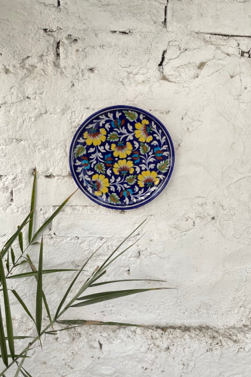 Blue Pottery Handcrafted Wall Hanging Plate Blue