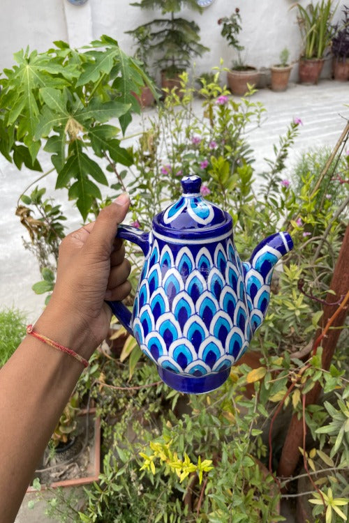Blue Pottery Handcrafted Blue Peacock Kettle