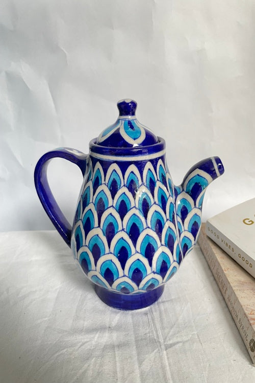 Blue Pottery Handcrafted Blue Peacock Kettle