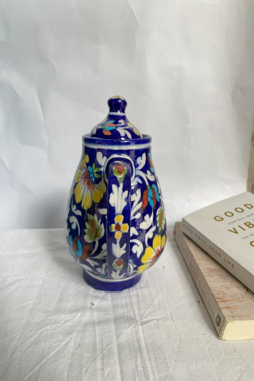 Blue Pottery Handcrafted Blue Flower Kettle