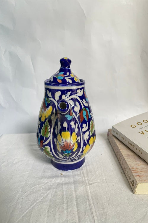 Blue Pottery Handcrafted Blue Flower Kettle