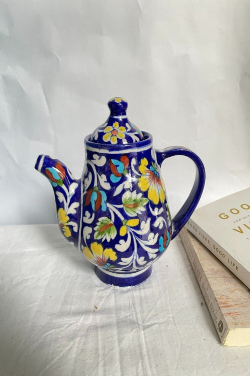 Blue Pottery Handcrafted Blue Flower Kettle
