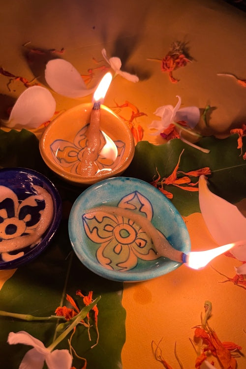 Blue Pottery Handcrafted Bond Organic Reusable Diyas (Set Of 3) Ram Gopal Blue Pottery