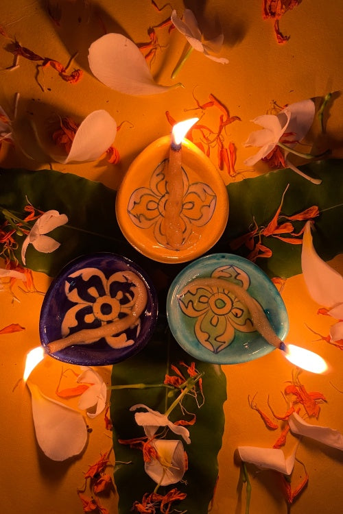 Blue Pottery Handcrafted Bond Organic Reusable Diyas (Set Of 3) Ram Gopal Blue Pottery