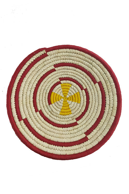 Whe 12' Natural, Yellow and Maroon Spiral Handmade Wall Decor of Sabai Grass