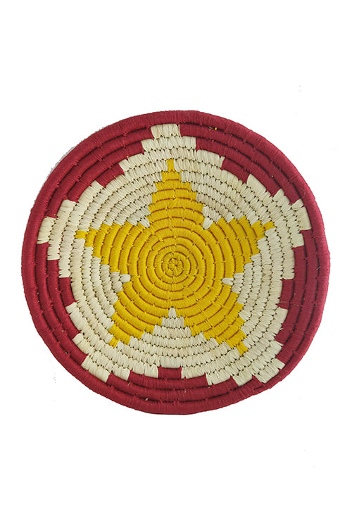 Whe 12' Natural, Yellow and Maroon Flower Handmade Wall Decor of Sabai Grass