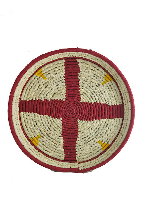 Whe 14' Natural, Yellow and Maroon Handmade Wall Decor of Sabai Grass