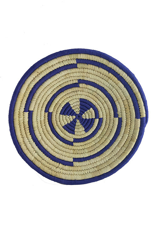 Whe 12' Natural and Blue Spiral Handmade Wall Decor of Sabai Grass