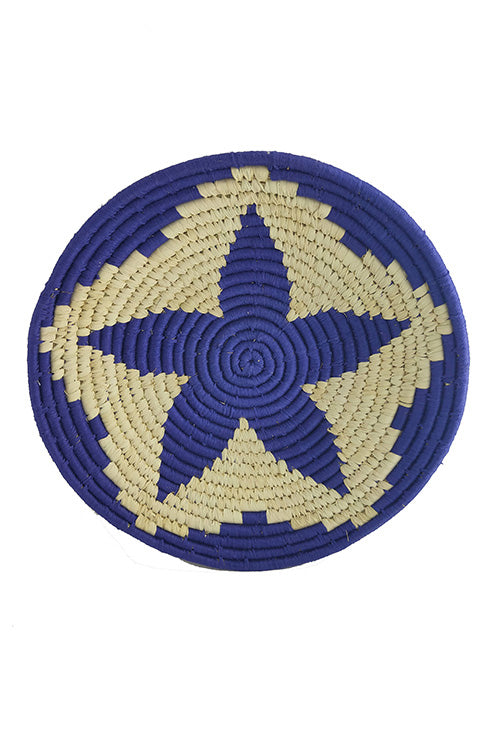 Whe 12' Natural and Blue Handmade Wall Decor of Sabai Grass