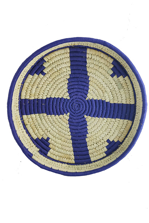 Whe 14' Natural and Blue Handmade Wall Decor of Sabai Grass