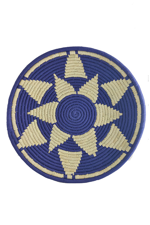 Whe 16' Natural and Blue Handmade Wall Decor of Sabai Grass